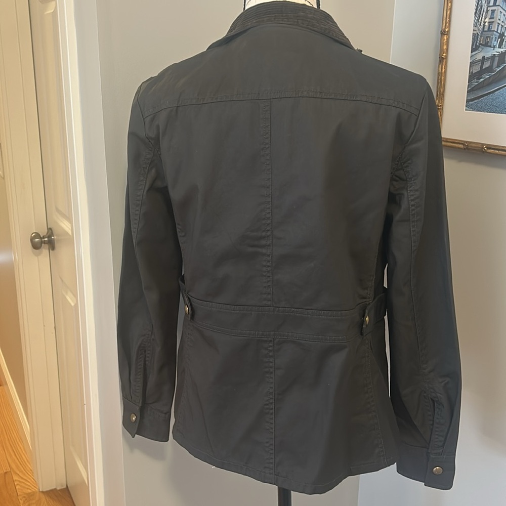 NWT grey/olive fitted utility jacket w corduroy collar and fun floral lining! XS - Picture 5 of 6